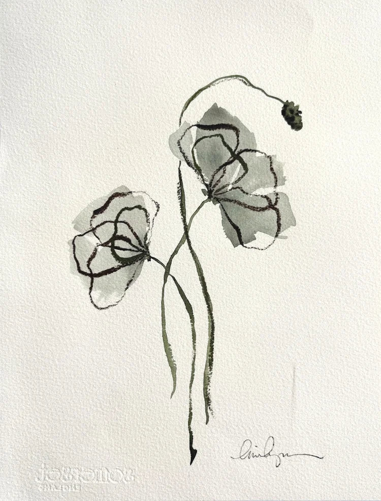Grey floral line art