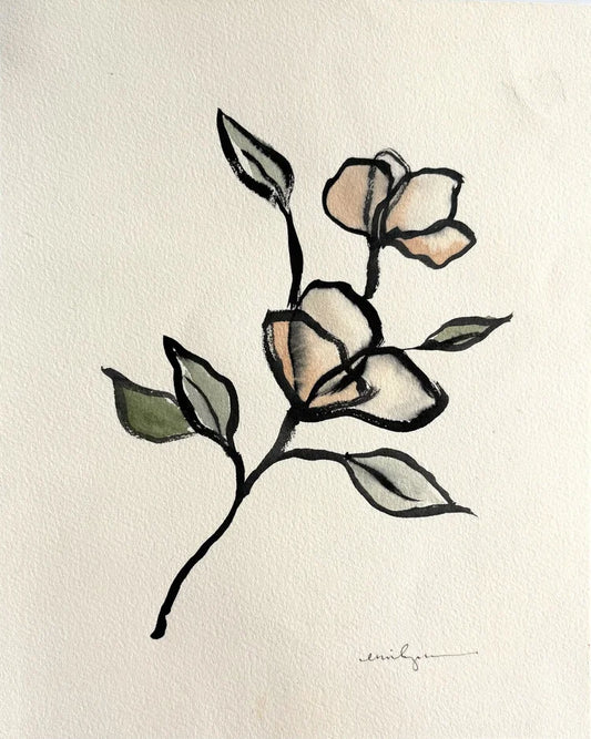 Pink Floral Line Art
