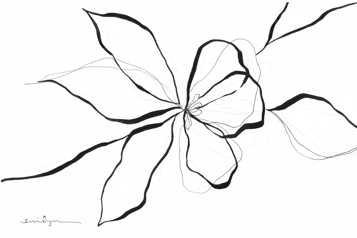 Black Line Drawing Flower I