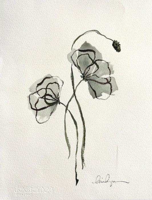 Grey floral line art