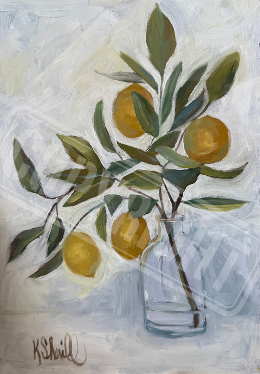 Lemon Branch In Glass Vase